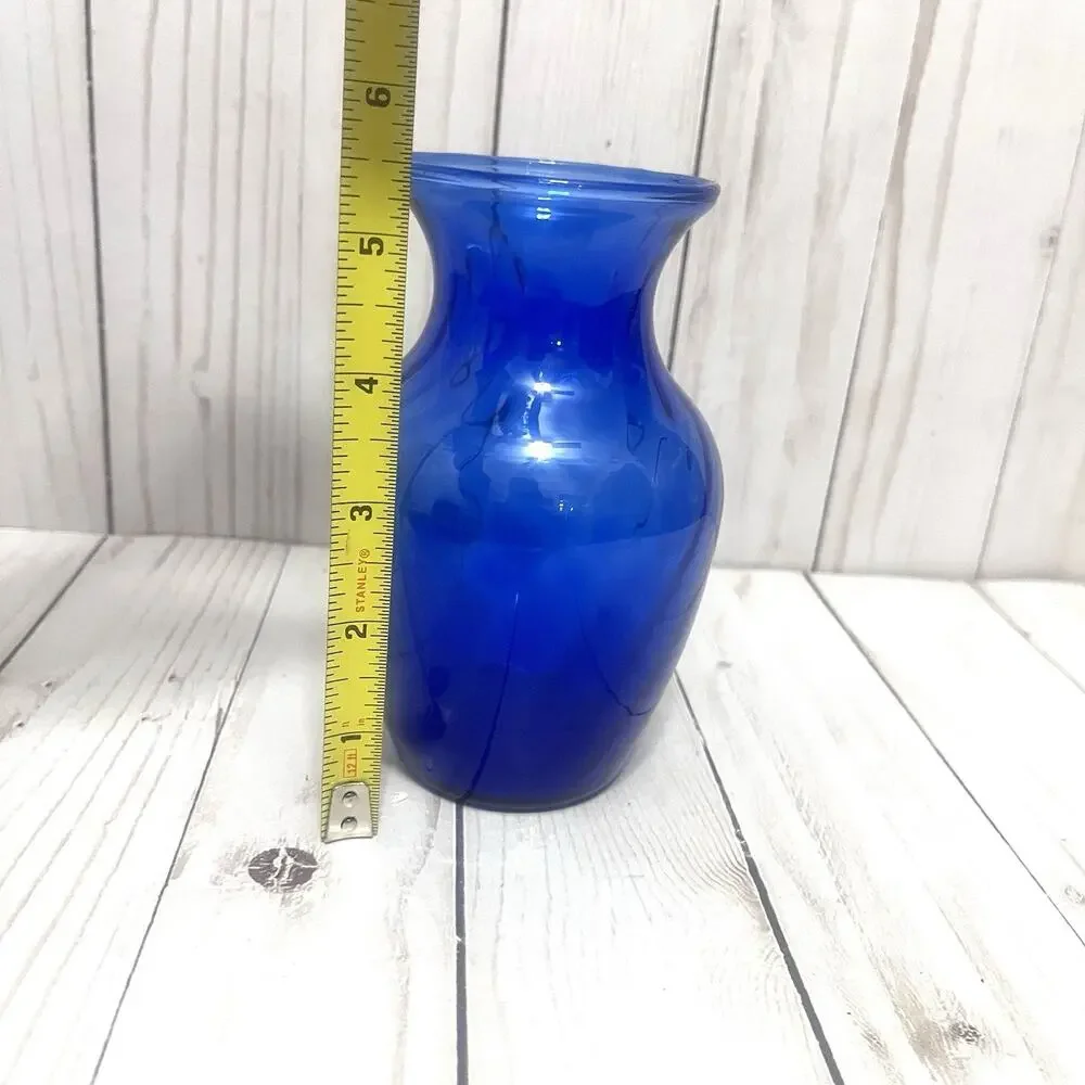 Cobalt Blue Glass Vase Optical Swirl Ribbed Small Vintage Style Decor